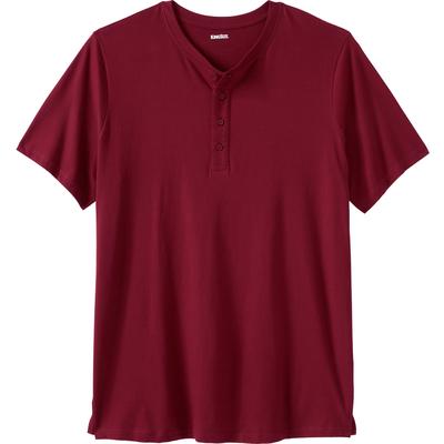 Men's Big & Tall Shrink-Less Lightweight Henley Longer Length T-Shirt by KingSize in Rich Burgundy (Size 3XL) Henley Shirt