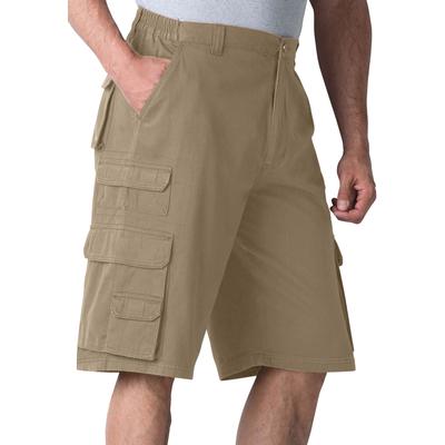 Men's Big & Tall Boulder Creek® 12" Side-Elastic Stacked Cargo Pocket Shorts by Boulder Creek in Dark Khaki (Size 64)