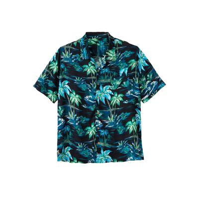 Men's Big & Tall KS Island Printed Rayon Short-Sleeve Shirt by KS Island in Black Palm (Size 7XL)