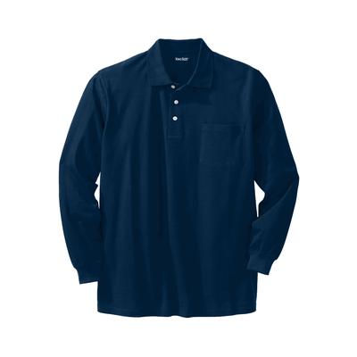 Men's Big & Tall Long-Sleeve Shrink-Less Piqué Polo by KingSize in Navy (Size L)