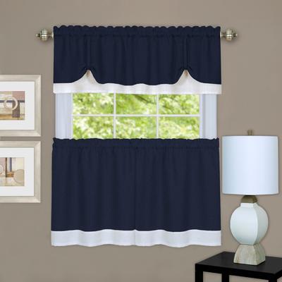 Wide Width Darcy Window Curtain Tier and Valance Set by Achim Home Décor in Navy White (Size 58