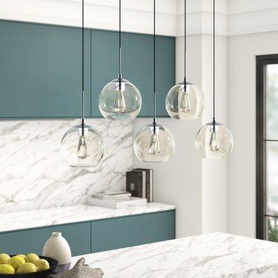 Mercury Row® Snead 5 - Light Kitchen Island Globe Pendant w/ Glass Accents Glass in Gray | 8 H x 41.7 W x 7.9 D in | Wayfair