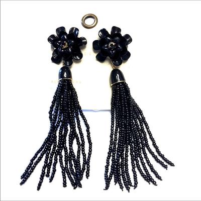 Anthropologie Jewelry | Anthropologie Black Floral Beaded Tassel E | Color: Black | Size: Os