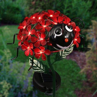Exhart Solar Bumble Bee of Flowers w/ Twenty-One LED Lights Garden Stake, 8 by 26 Inches Metal in Red | 26.18 H x 8.1 W x 7.1 D in | Wayfair