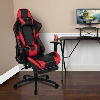 Inbox Zero Ergonomic Soft Computer Gaming Chair w/ Fully Reclining Back & Slide-Out Footrest Faux /Upholste in Red | 51 H x 29 W x 60 D in | Wayfair