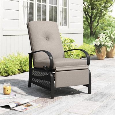 Lark Manor™ Eita Recliner Patio Chair w/ Cushions, Steel in Gray | 38 H x 22.6 W x 38 D in | Wayfair 4E5CD6B576AF46298BF784BB45DAE2EB
