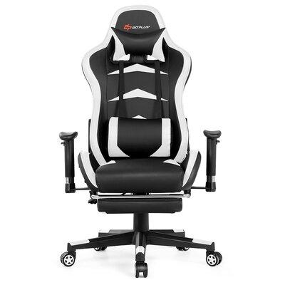 Costway Goplus Massage PC & Racing Game Chair Faux Leather/Upholstered in White/Black, Size 53.0 H x 29.0 W x 27.0 D in | Wayfair HW66330WH