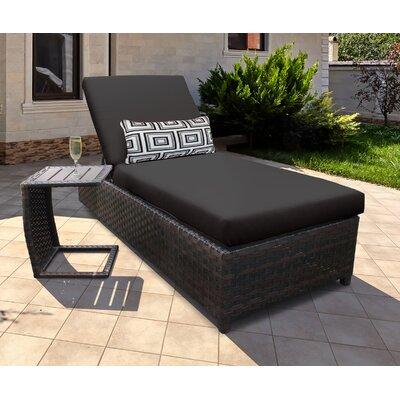 kathy ireland Homes & Gardens by TK Classics River Brook Patio Reclining Chaise Lounge w/ Cushion and Table Metal/Wicker/Rattan in Brown | Wayfair