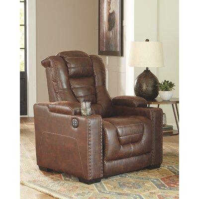 Wildon Home® Temperance 38" Wide Leather Match Power Home Theater Recliner Leather Match in Black/Brown, Size 39.0 H x 38.0 W x 39.0 D in | Wayfair