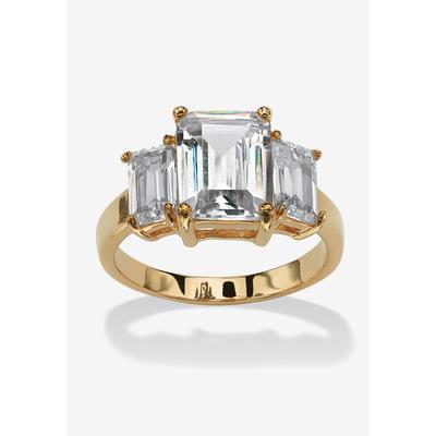 Yellow Gold-Plated Simulated Emerald Cut Birthstone Ring by PalmBeach Jewelry in April (Size 6)