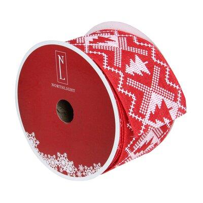 Northlight Seasonal Red & White Nordic Tree Christmas Wired Craft Ribbon 2.5