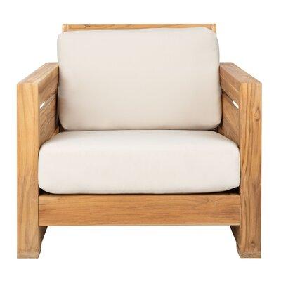 Joss & Main Baela Teak Patio Chair w/ Cushions Wood in Brown/Gray/White | 29.3 H x 31.5 W x 37 D in | Wayfair E54B1871FB92456EA13A4177EC8E4910