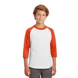 Sport-Tek YT200 Youth Colorblock Raglan Jersey T-Shirt in White/Deep Orange size XS | Cotton