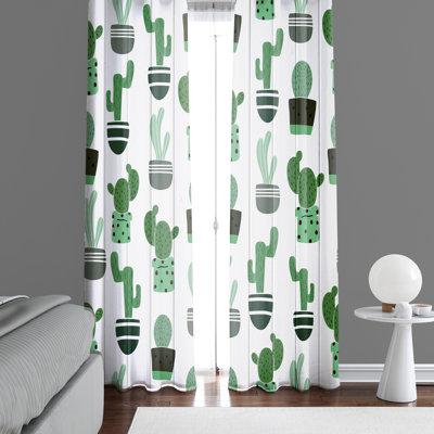 Deja Blue Studios Whimsical Cactus on Wood Semi-Sheer Curtain Panels Metal | 61 H in | Wayfair WC00040-4061a