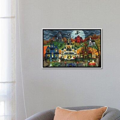 East Urban Home Spooky Street by Cheryl Bartley - Painting Print Canvas in Blue/Brown/Green | 18 H x 26 W x 1.5 D in | Wayfair
