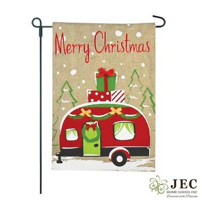 JEC Home Goods Merry Christmas Camper 2-Sided Burlap 18 x 13 in. Flag Set in Brown/Red | 18 H x 12.5 W in | Wayfair GF40036-0