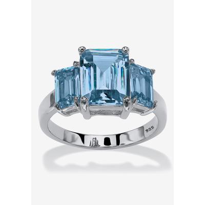 Women's Sterling Silver 3 Square Simulated Birthstone Ring by PalmBeach Jewelry in March (Size 10)