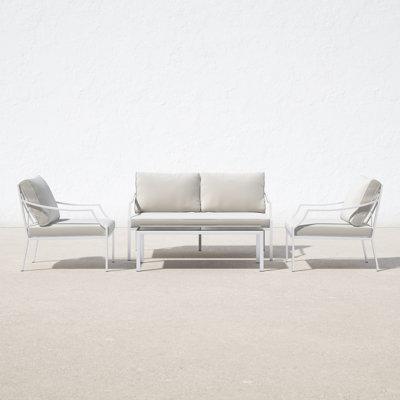 AllModern Beverley 4 Piece Sofa Seating Group w/ Cushions Metal in White | 30 H x 60 W x 33 D in | Outdoor Furniture | Wayfair