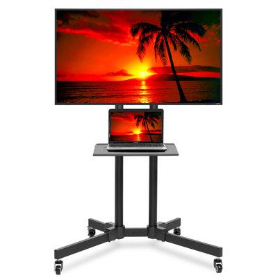 Mount Factory Mobile Stand w/ Shelf for Flat Screen TVs 32-65, Holds up to 110 Lbs. Metal in Black | 63 H x 35.25 W in | Wayfair