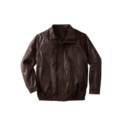 Men's Big & Tall Leather Bomber Jacket by KingSize in Brown (Size 4XL)