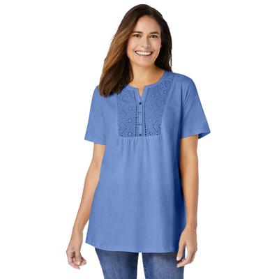 Plus Size Women's Eyelet Henley Tee by Woman Within in French Blue (Size 3X) Shirt