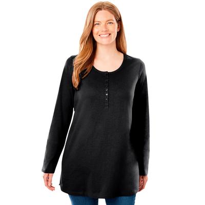 Plus Size Women's Perfect Long-Sleeve Henley Tee by Woman Within in Black (Size 2X) Shirt