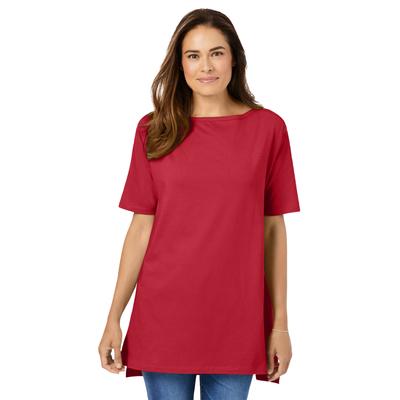 Plus Size Women's Perfect Short-Sleeve Boatneck Tunic by Woman Within in Classic Red (Size 1X)