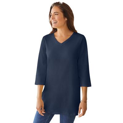 Plus Size Women's Perfect Three-Quarter Sleeve V-Neck Tunic by Woman Within in Navy (Size 4X)