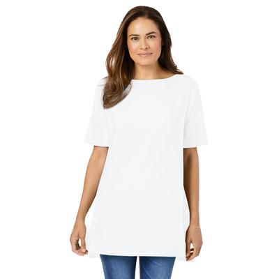 Plus Size Women's Perfect Short-Sleeve Boatneck Tunic by Woman Within in White (Size M)