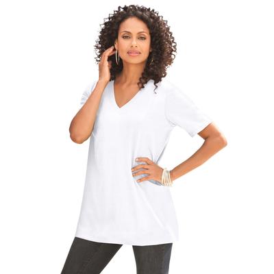 Plus Size Women's V-Neck Ultimate Tee by Roaman's in White (Size 5X) 100% Cotton T-Shirt