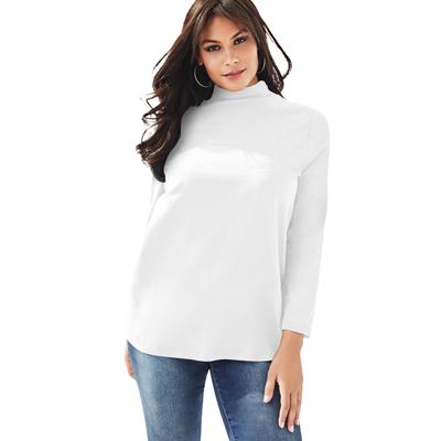 Plus Size Women's Long-Sleeve Mockneck Ultimate Tee by Roaman's in White (Size 5X) Mock Turtleneck Shirt