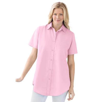Plus Size Women's Perfect Short Sleeve Button Down Shirt by Woman Within in Pink (Size L)