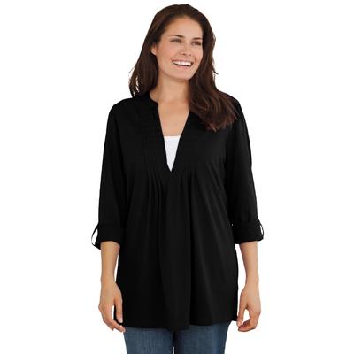 Plus Size Women's Box-Stitched Split Neck Tunic by Woman Within in Black (Size 18/20)