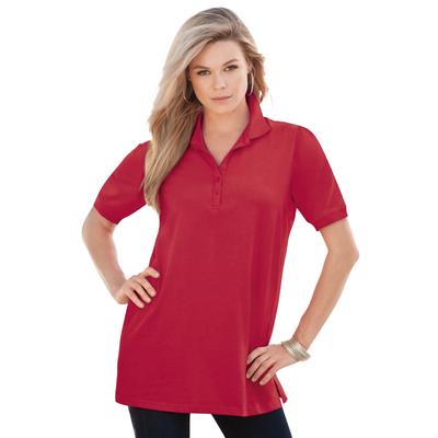 Plus Size Women's Polo Ultimate Tee by Roaman's in Classic Red (Size 2X) 100% Cotton Shirt