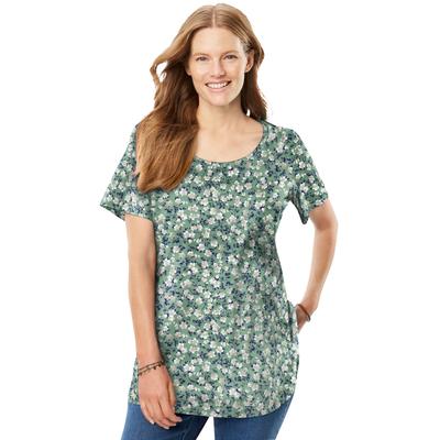 Plus Size Women's Perfect Printed Short-Sleeve Scoopneck Tee by Woman Within in Sage Blossom Vine (Size 6X) Shirt