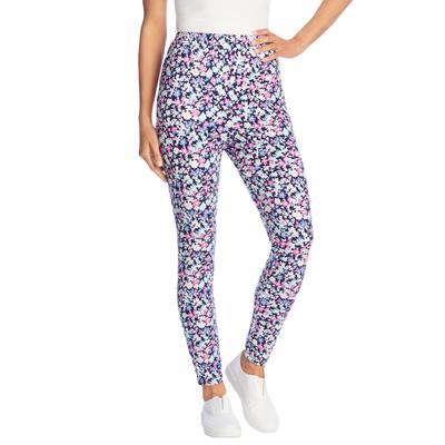 Plus Size Women's Stretch Cotton Printed Legging by Woman Within in Navy Happy Ditsy (Size 1X)