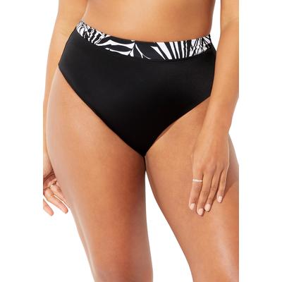 Plus Size Women's High Waist Bikini Bottom by Swimsuits For All in Black White Palm (Size 6)