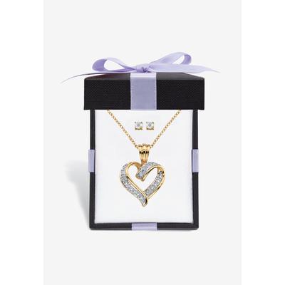 Women's Yellow Gold-Plated Heart Pendant with Genuine Diamond Accent on 18" Chain by PalmBeach Jewelry in Diamond