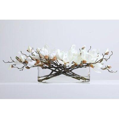 DarbyCreekTrading Fuchsia Blooms Floral Centerpiece Water Illusion Magnolia Arrangement in Vase Silk in White, Size 24.0 H x 8.0 W x 8.0 D in
