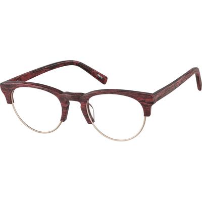 Zenni Browline Prescription Glasses Red Woodgrain Full Rim Frame