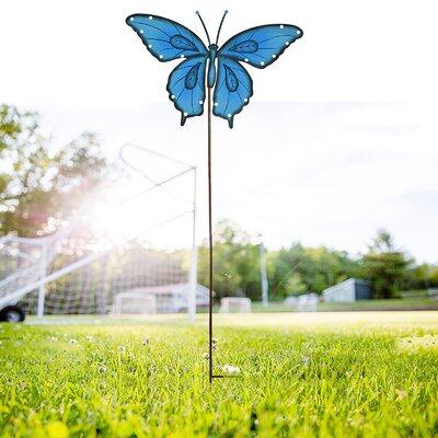 Arlmont & Co. 40 Inch Metal Butterfly Garden Stake in Blue, Size 40.0 H x 17.5 W x 1.0 D in | Wayfair B69758E3B9B14584BE5C472E15D62A94