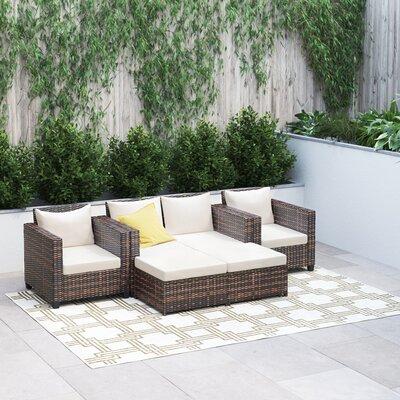 Etta Avenue™ Langston 5 Piece Rattan Sofa Seating Group w  Cushion Wicker Rattan in White | Outdoor Furniture | Wayfair