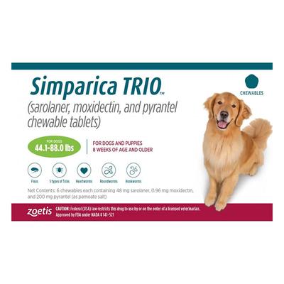Simparica Trio For Dogs 44.1-88 Lbs (Green) 6 Doses