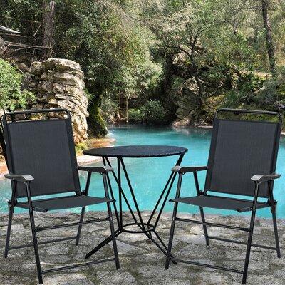 Latitude Run® Set Of 4 Folding Patio Chair Portable Sling Chair Yard Garden Outdoor Sling, Steel in Black | 36.5 H x 21 W x 25 D in | Wayfair