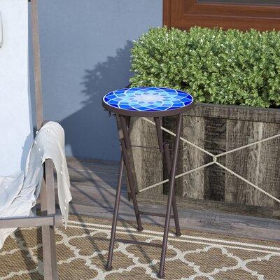 Charlton Home® Ruhlman Folding Stone/Concrete Outdoor Side Table Glass/Metal/Mosaic in Blue/White | 22 H x 13 W x 13 D in | Wayfair