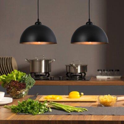 Trent Austin Design® Dileo Industrial Pendant Light 2 Pack Vintage Hanging Lighting Fixture w  Dome Lamp Shade in Black | Wayfair