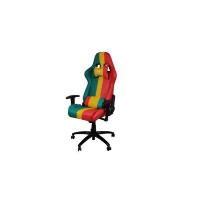 Clihome Adjustable Reclining Ergonomic Faux Leather Swiveling PC & Racing Game Chair in Red/Yellow/Green Faux Leather in Black/Green/Red | Wayfair