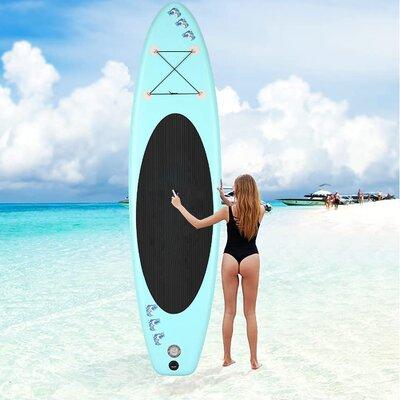 Homdox Stand Up Paddle Board Non-Slip Deck w/ Premium sup Accessories & Backpack, Leash in Blue/Black, Size 126.0 H x 30.0 W x 6.0 D in | Wayfair