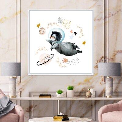 East Urban Home Little Penguin Flying Stars & Planets II - Floater Frame Photograph on Canvas in Gray | 16 H x 16 W x 1 D in | Wayfair