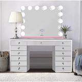 Everly Quinn Hollywood Vanity Set w/ Mirror Wood in Pink, Size 36.0 H x 60.0 W x 24.0 D in | Wayfair AA9FC6189E4745DA9F4C2BBE74FF9259
